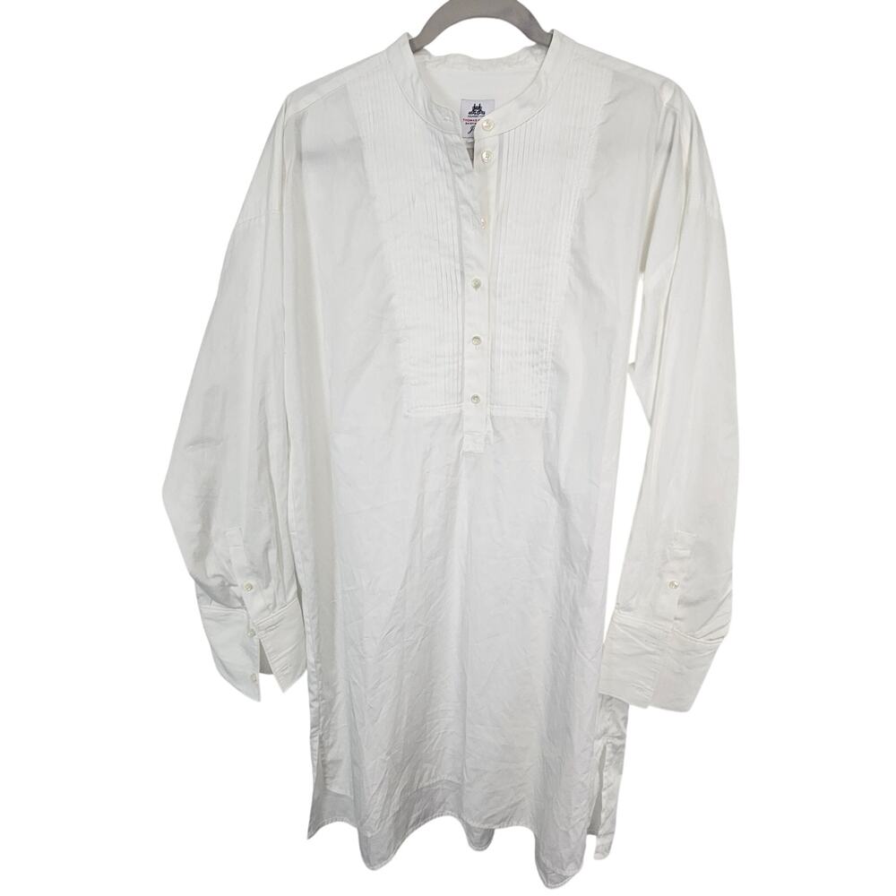 J. Crew Womens Pintuck Tuxedo Front Tunic Shirt Dress Size M Cotton Poplin White